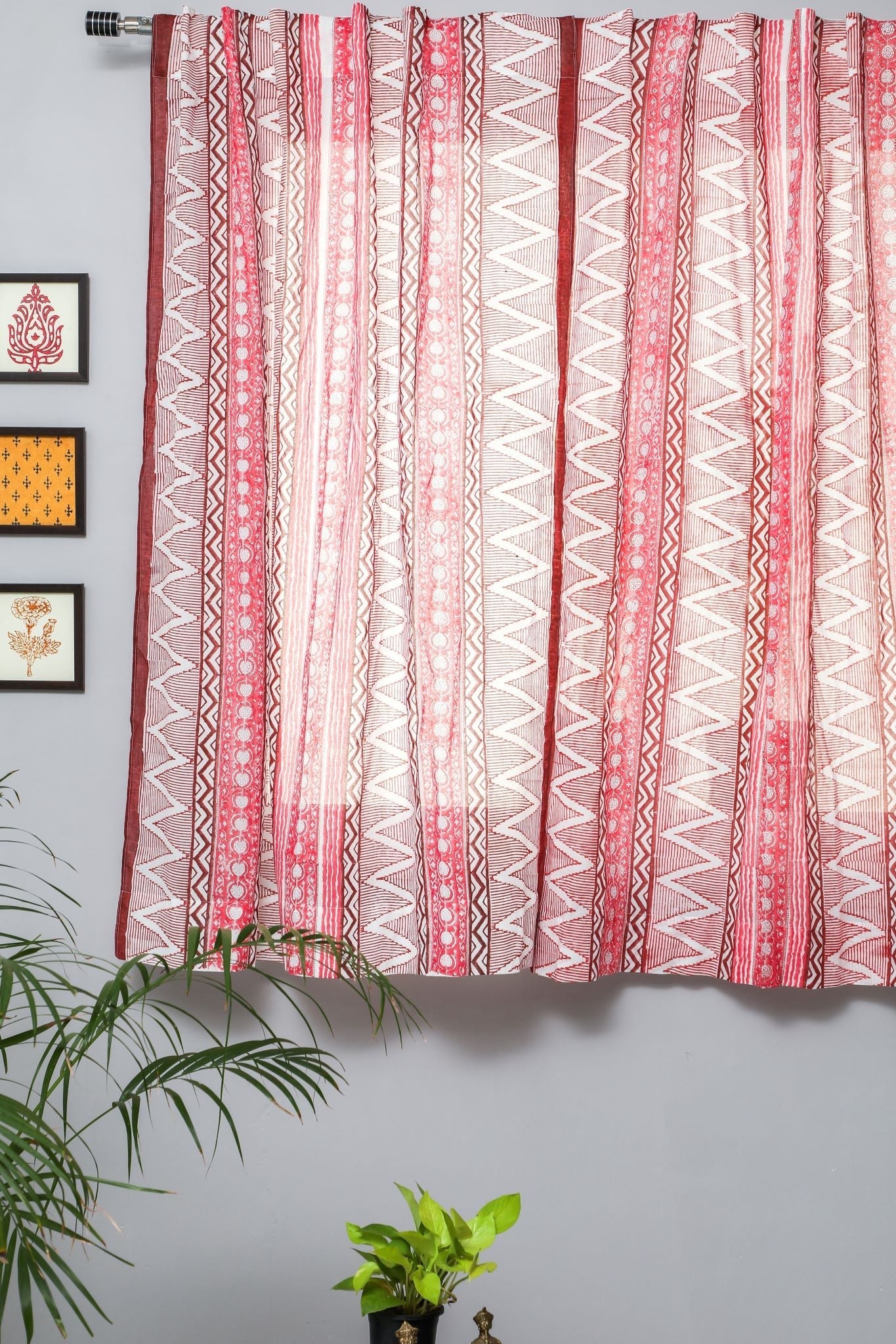 Handblock Printed Cotton Window Curtains - Geometric Romance Design - Elegant Home Decor for Living Room & Bedroom