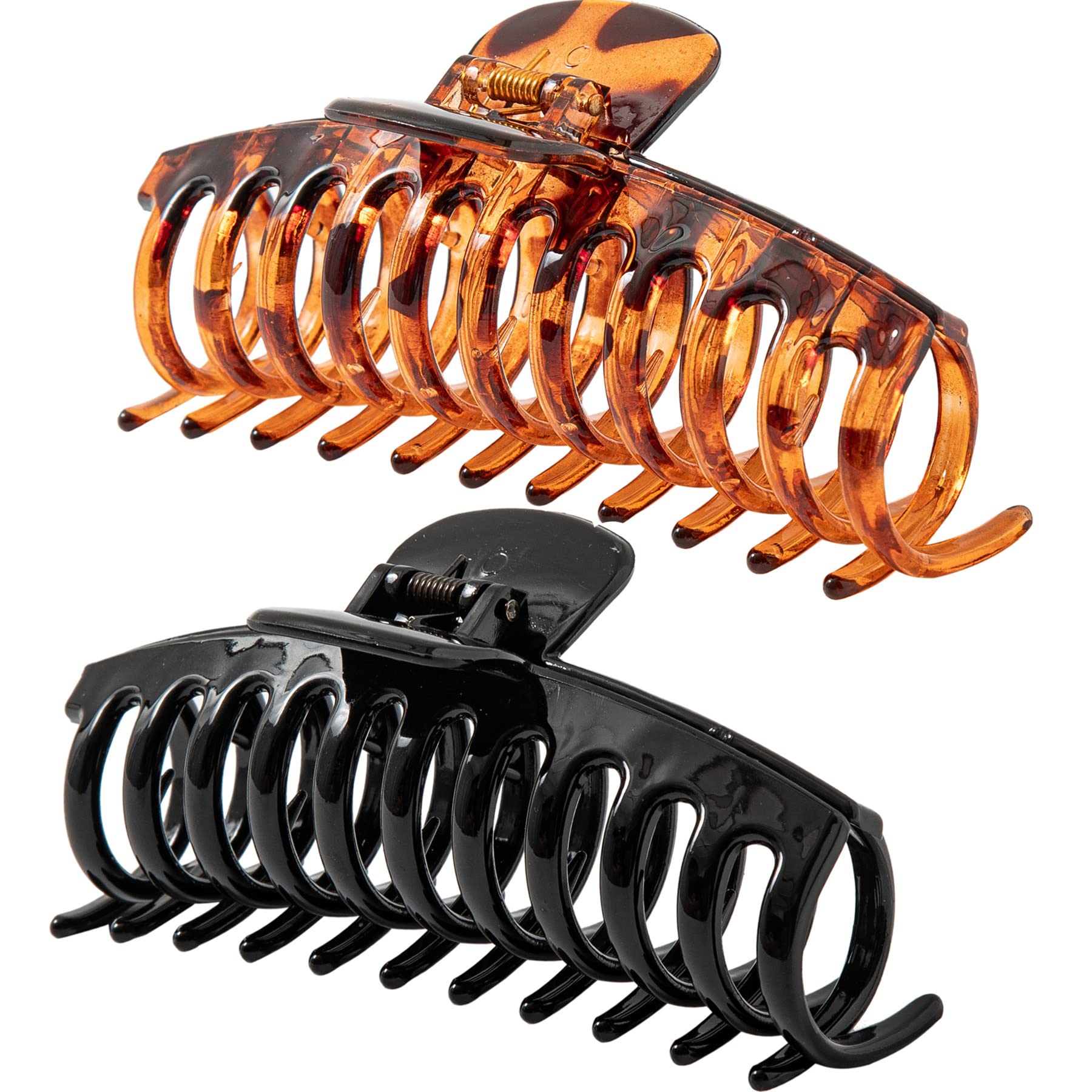 Extra Large Hair Clips for Women - 5.5 Inch Jumbo Hair Claw Clips for Long Thick Hair (2-Pack, Leopard & Black) - Perfect for Updos, Ponytails & Everyday Styling