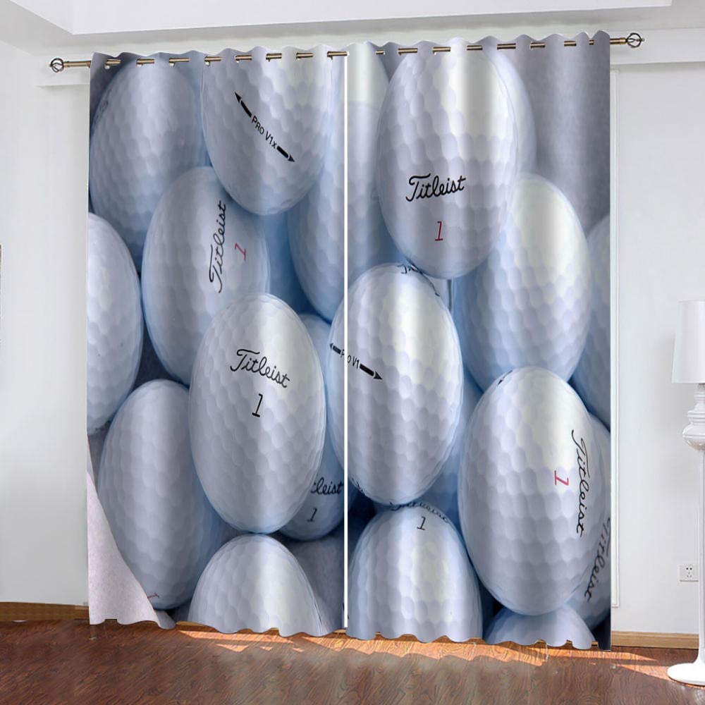 Premium White Golf Ball Print Thermal Insulated Blackout Curtains 52x84 Inch - 2 Panel Set for Bedroom, Living Room & Office | Noise Reducing, Energy Saving Window Treatments for Better Sleep & Privacy