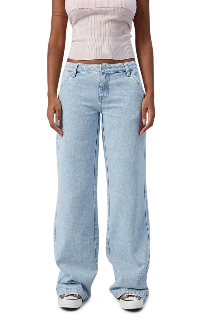 PacSun Women's Casey Button Pocket Low Rise Baggy Jeans - Light Indigo Wash | Vintage Style Distressed Denim for Casual Outfits & Streetwear