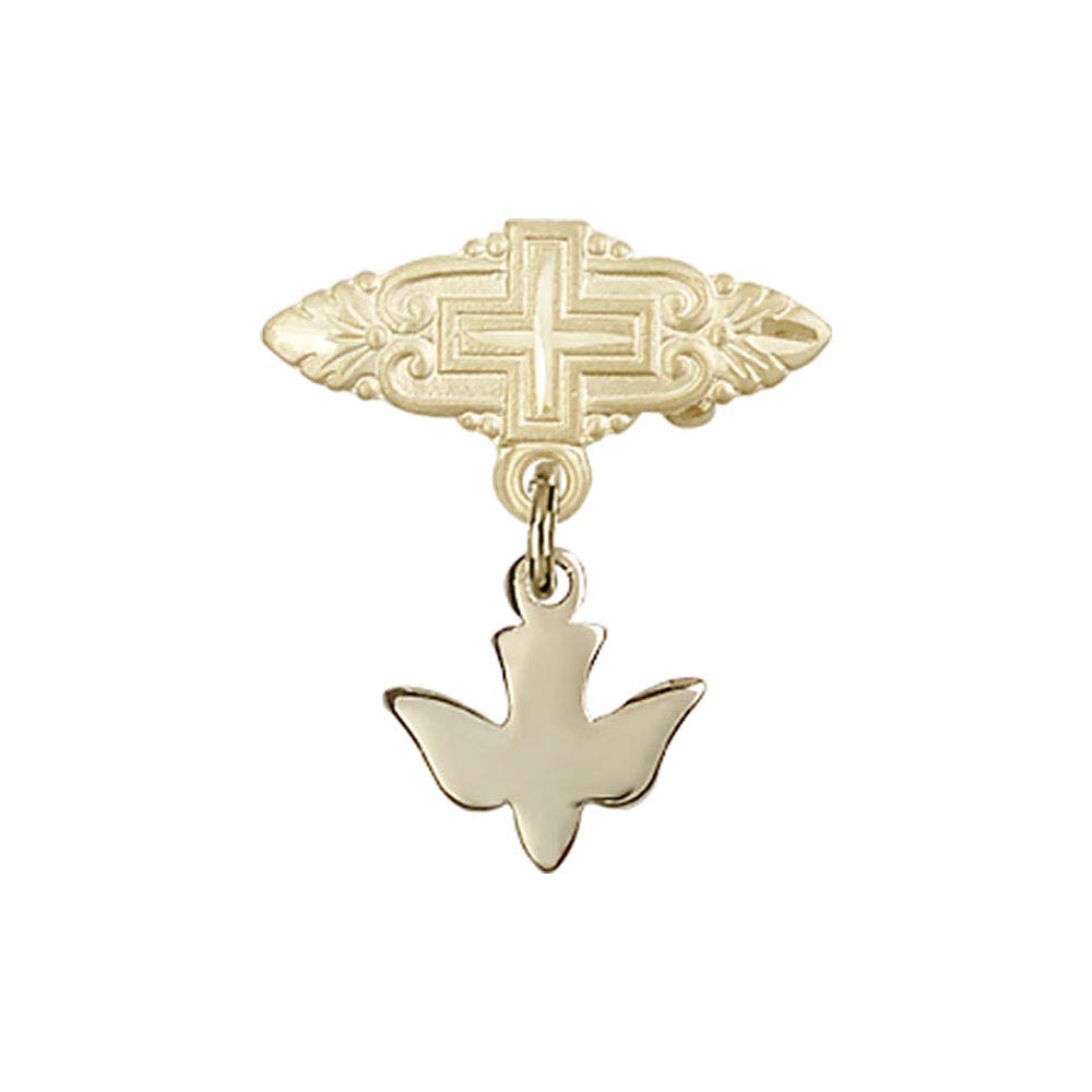 14K Gold Holy Spirit Baby Badge - Elegant Religious Keepsake for Christening, Baptism & First Communion Gifts