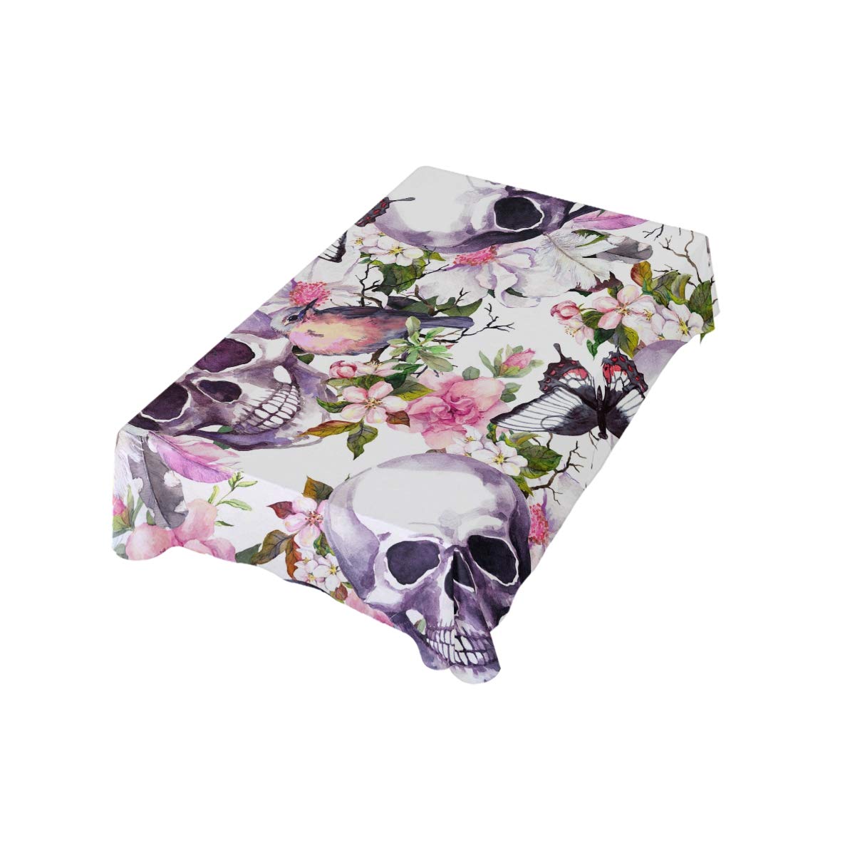 DOMIKING 54x54 Inch Skull Flower Bird Butterfly Print Square Tablecloth - Washable Polyester Kitchen Table Cover for Dinner Parties, Holidays & Home Decor (Perfect for Halloween, Thanksgiving & Christmas Celebrations)