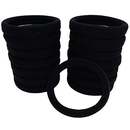 50PCS Black Large Hair Ties - Stretchable Seamless Hair Bands for Women with Thin, Thick or Curly Hair - Soft Ponytail Holders & Hair Elastics for Daily Use, Workout, Yoga and Office Hairstyles