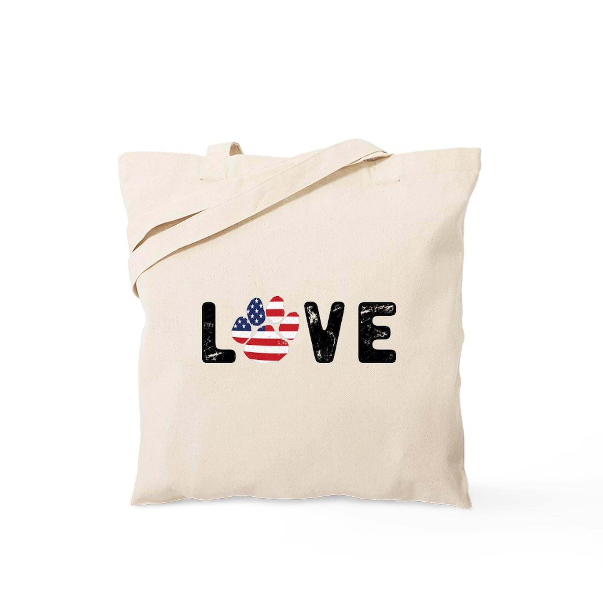 LOVE Paw Print Natural Canvas Tote Bag - Eco-Friendly Reusable Shopping Bag for Groceries, Beach & Pet Lovers