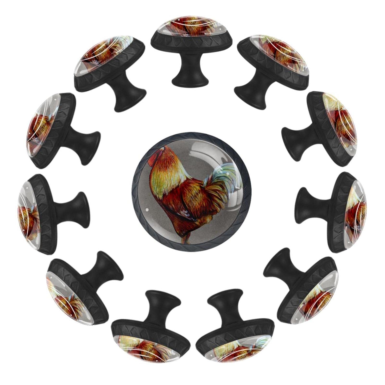 Vintage Rooster Cabinet Knobs - 12 Pack for Kids Furniture & Kitchen