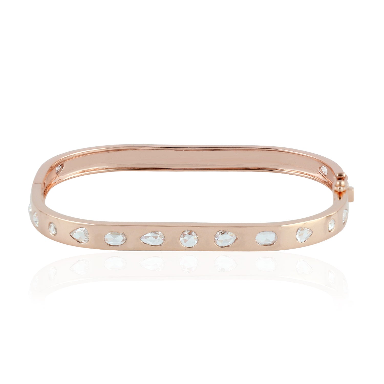 Elegant Rose Cut Diamond 18k Rose Gold Designer Bangle for Women | Luxury Jewelry Gift for Anniversary, Wedding & Special Occasions