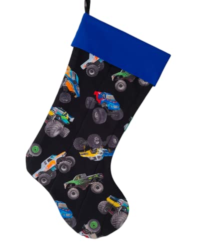 Monster Trucks Quilted Christmas Stocking - Heavy Duty Holiday Decor for Boys Room, Kids Bedroom & Fireplace Mantel - Perfect Gift for Truck Lovers