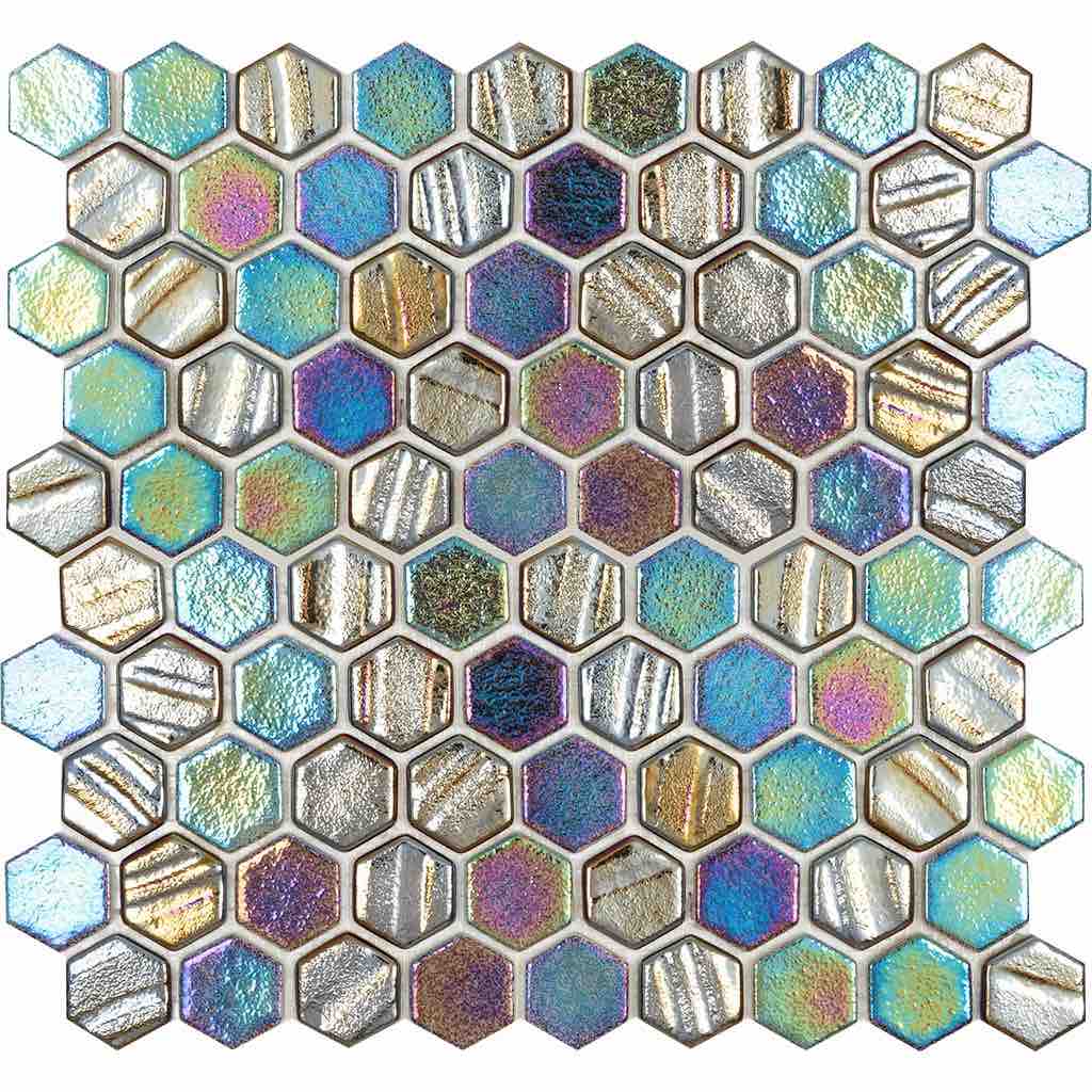 Eco-Friendly Recycled Hexagon Iridescent Glass Tile - Black | Sustainable Mosaic Backsplash for Kitchen & Bathroom
