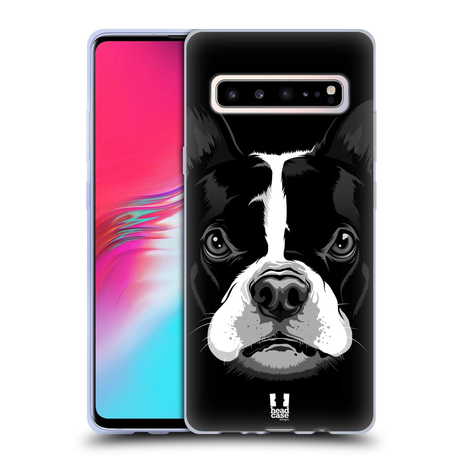 Head Case Designs Boston Terrier Big Face Illustrated 2 Soft Gel Case for Samsung Galaxy S10 5G - Perfect for Pet Lovers & Trendy Phone Protection
