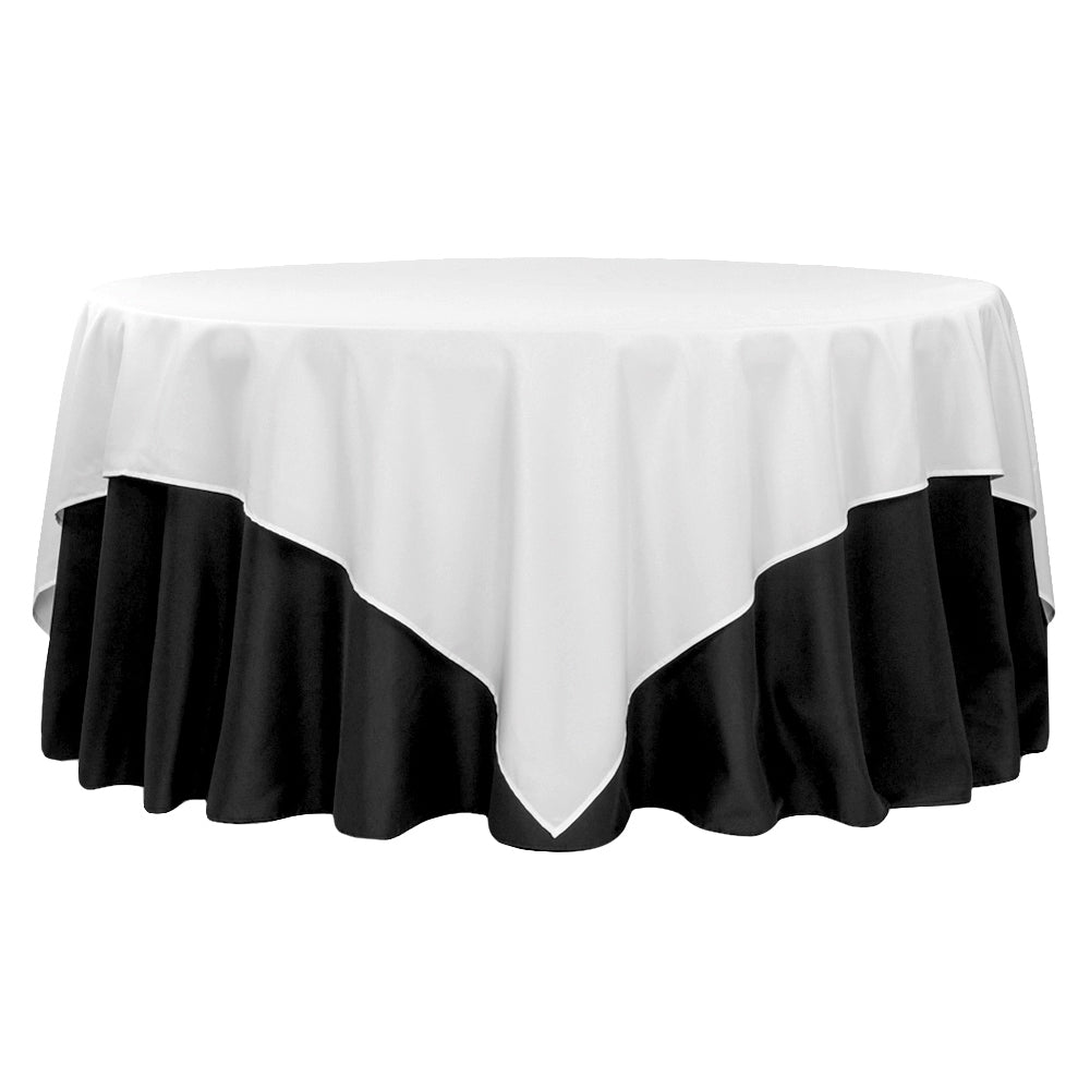 Economy Polyester Table Overlay Topper - 90x90 Inch Square White Tablecloth for Dining, Parties & Home Decor