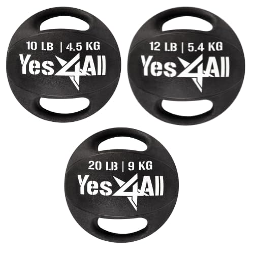 Yes4All Dual Grip Medicine Ball - 6-30lbs Weighted Exercise Ball with Handles for Strength Training, Cardio Workouts & Balance Improvement - Perfect for Home Gym, CrossFit & Functional Fitness Training