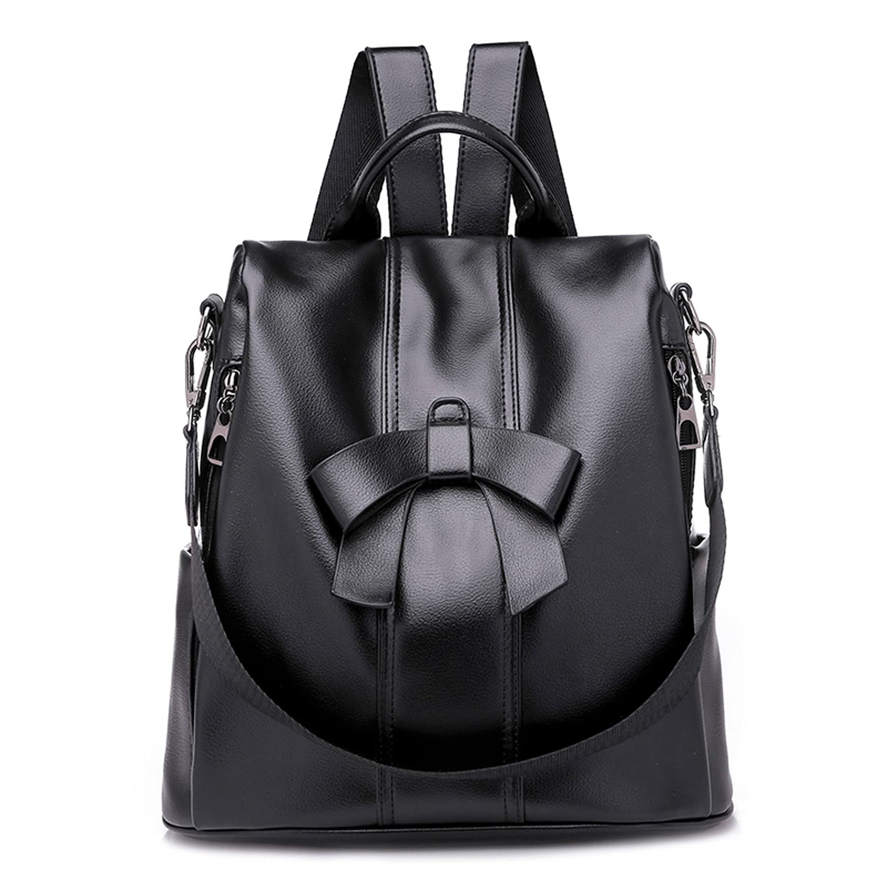 HAHONIA Stylish Mini Backpack for Women - PU Leather Cute Bow Book Bag, Small Satchel Purse for Travel, Work & School - Perfect Daypack for Girls & Women (Black) | Ideal for Commuting, Shopping & Daily Use