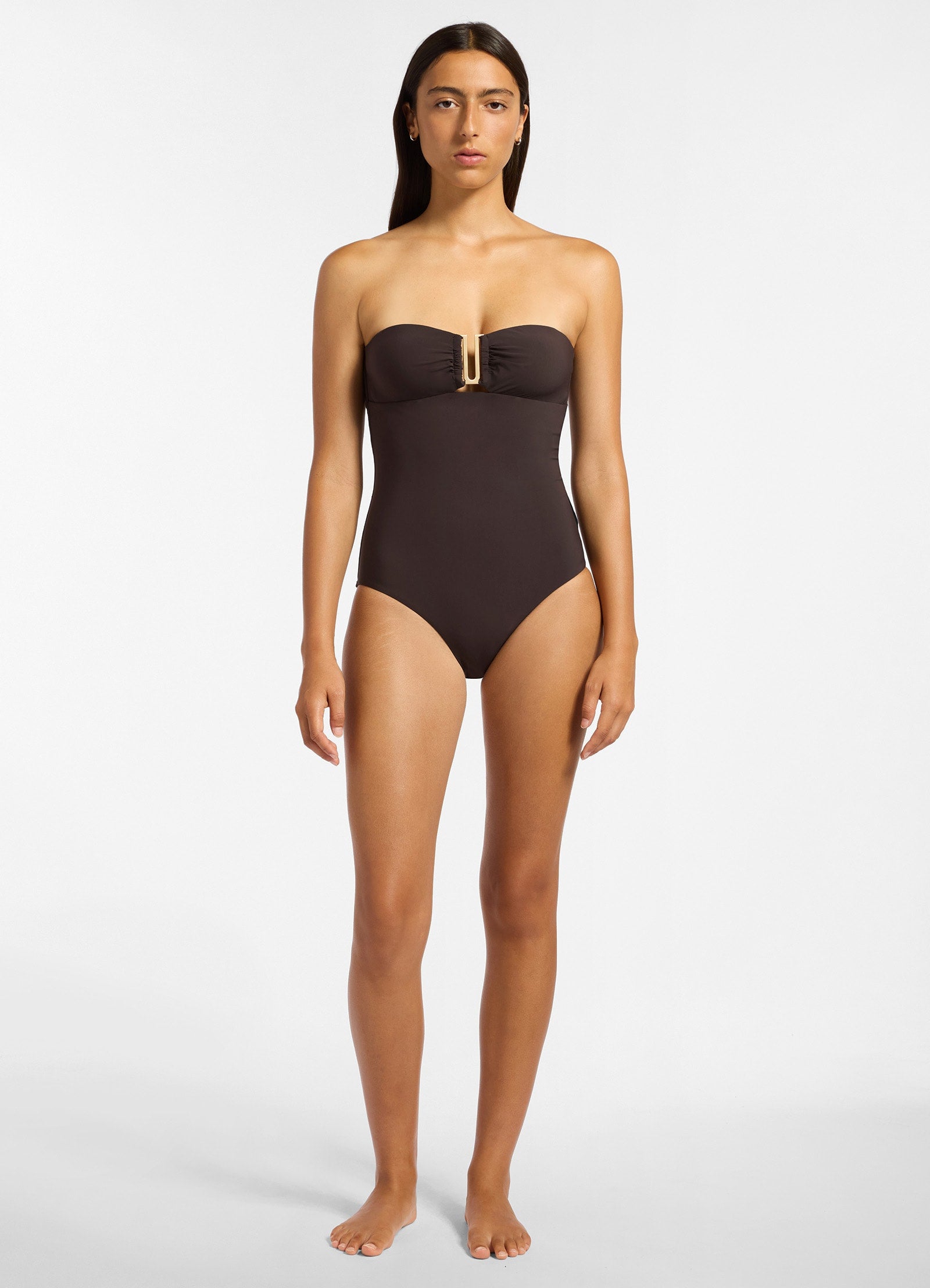 Jetset Bandeau One Piece Swimsuit in Chocolate Brown - Perfect for Beach Vacations & Pool Parties