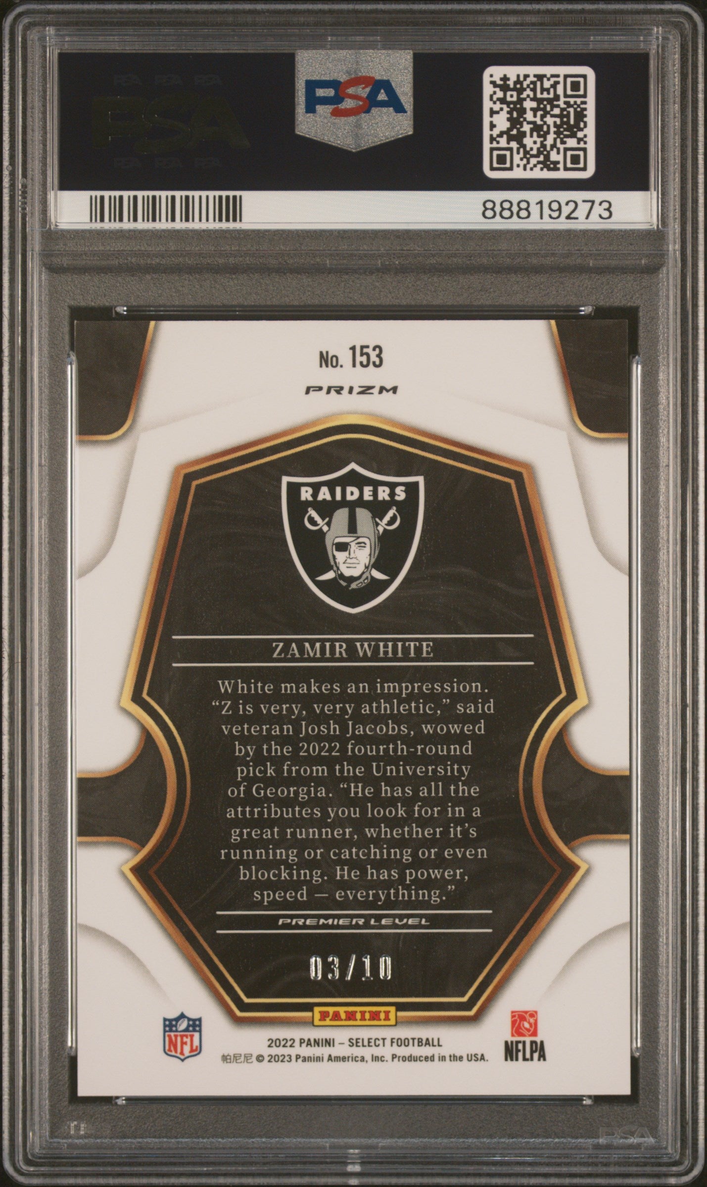 2022 Panini Select Zamir White Gold Disco Prizm #153 PSA 10 - Rare Football Trading Card for Collectors & Investors - Perfect for Sports Memorabilia Displays & Trading Card Collections
