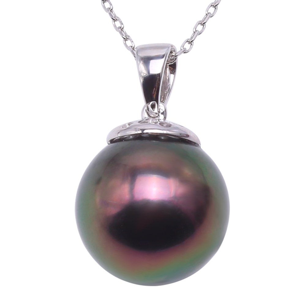 18K Gold Peacock Green Tahitian Pearl Pendant Necklace for Elegant Occasions