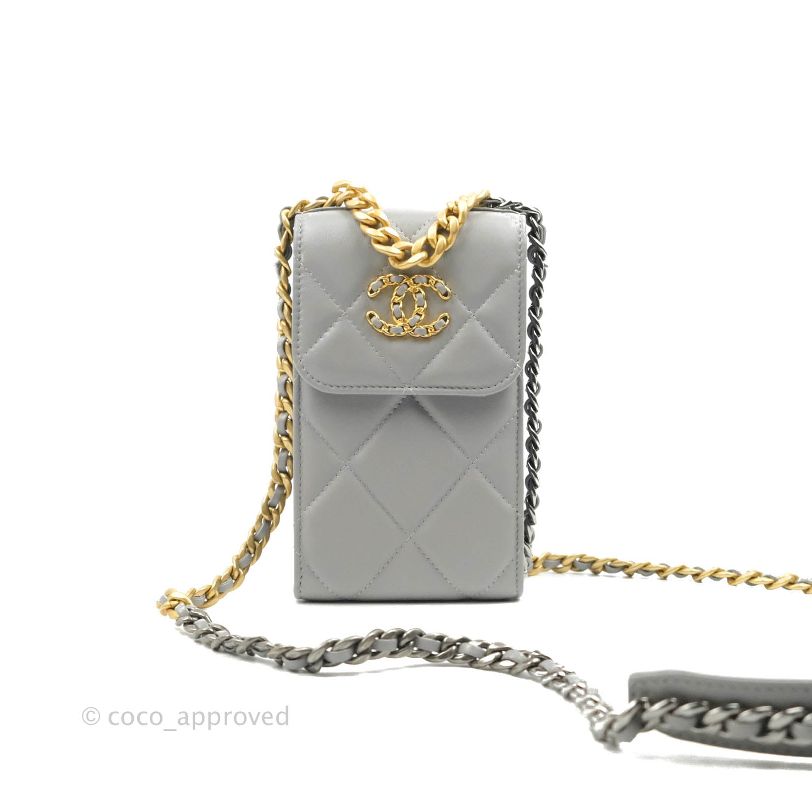 Chanel 19 Grey Mixed Hardware Phone Holder - Luxury Designer Phone Case for iPhone & Android - Perfect for Everyday Use, Travel & Fashion Accessories