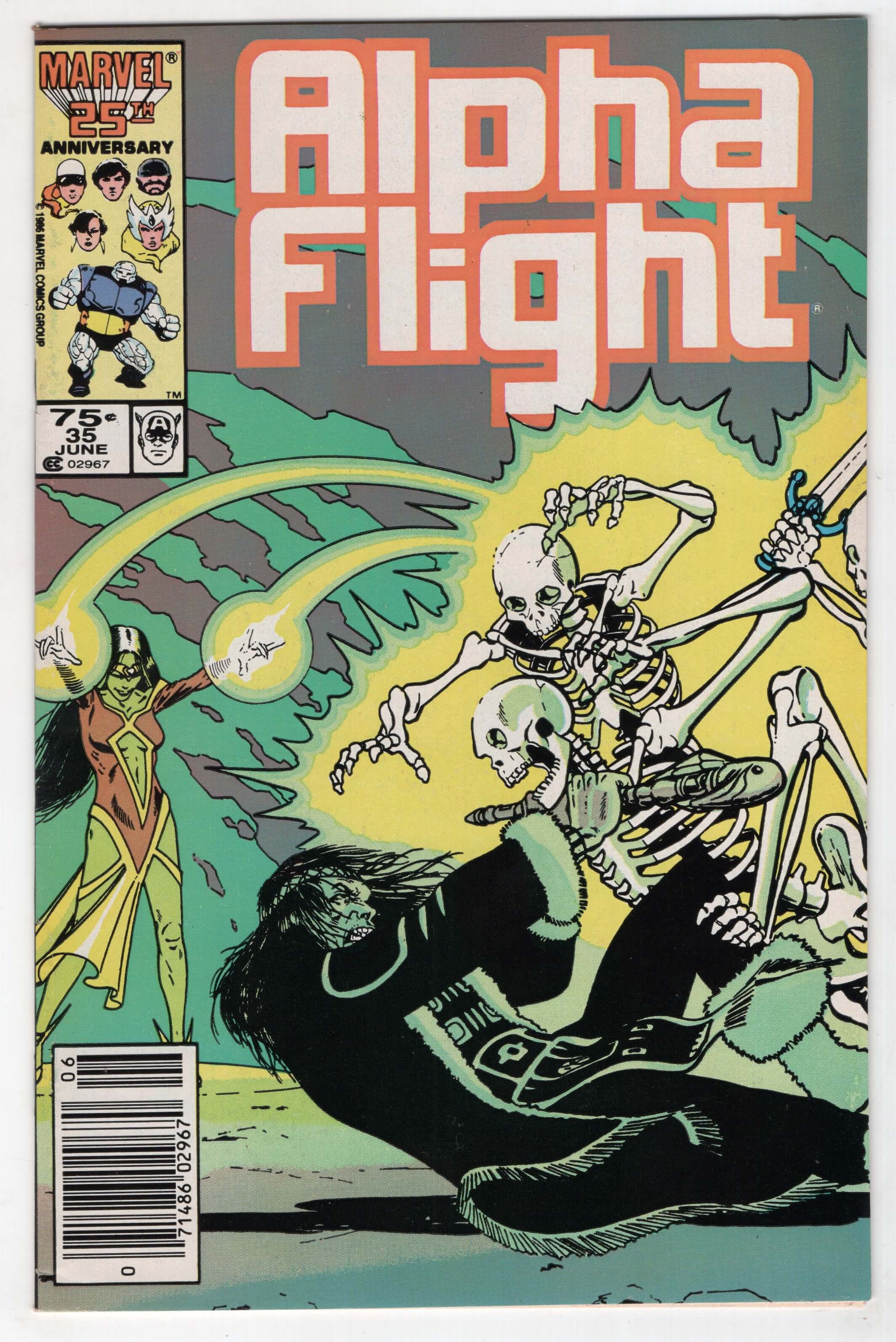 Alpha Flight #35 Marvel Comics 1986 - Mike Mignola Skeleton Cover - Rare Vintage Collectible for Comic Book Fans & Marvel Enthusiasts | Perfect for Display, Gifts & Comic Collections