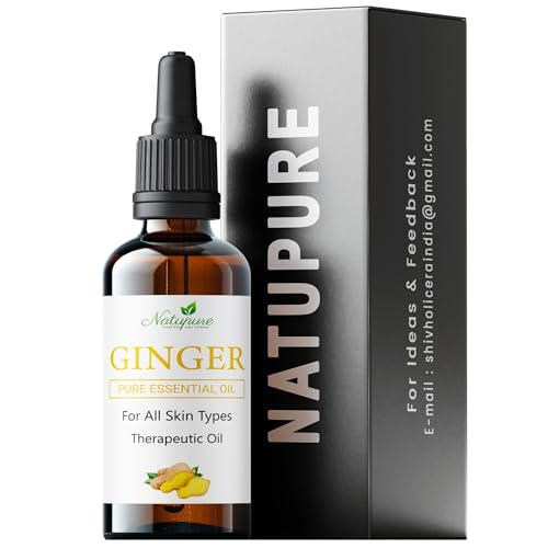 Natupure Pure Ginger Essential Oil for Hair Growth, Skin Care & Relaxation Massage - 100% Natural Therapeutic Grade Oil for Belly, Waist & Body - 15ml Bottle - Perfect for Aromatherapy, Stress Relief & Home Spa Treatments