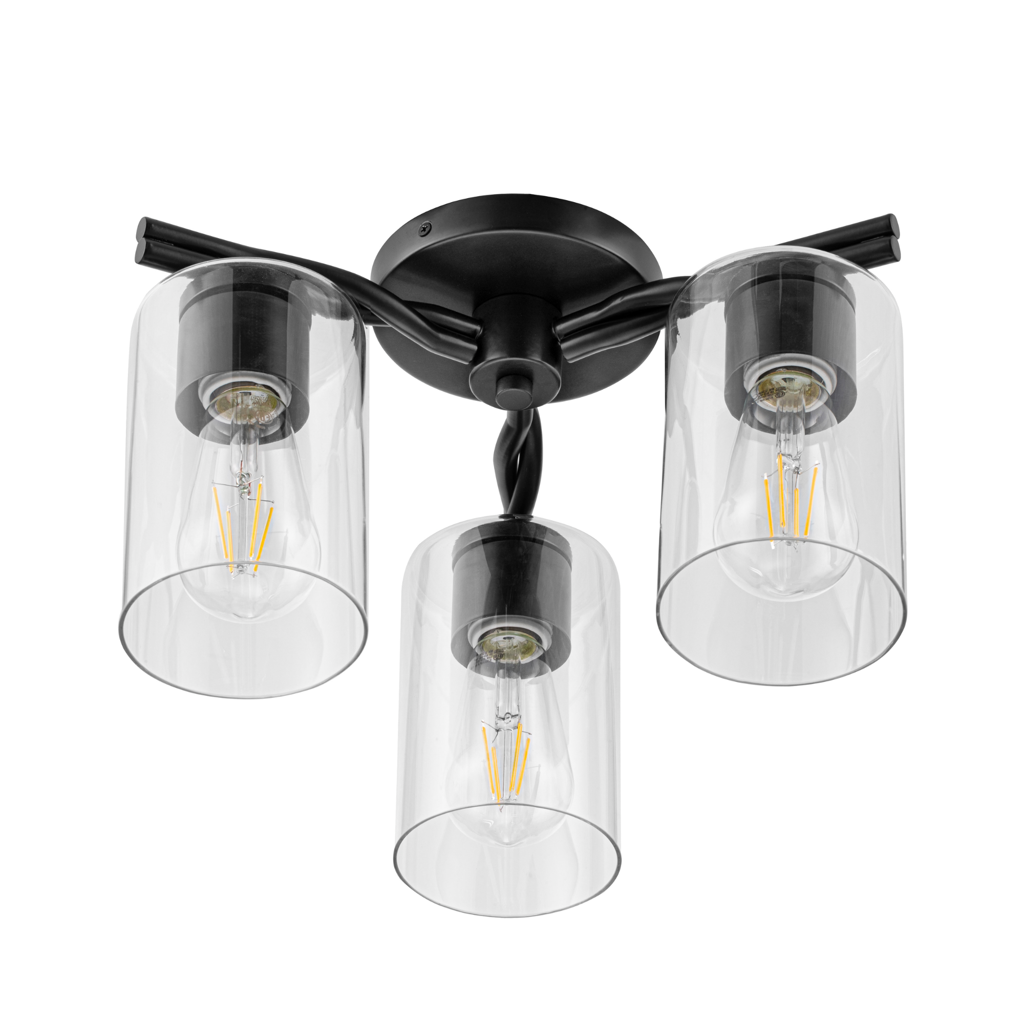 3-Light Semi Flush Mount Ceiling Light Fixture - Matte Black with Clear Glass Shades - Perfect for Bedroom, Kitchen, Dining Room and Hallway Lighting
