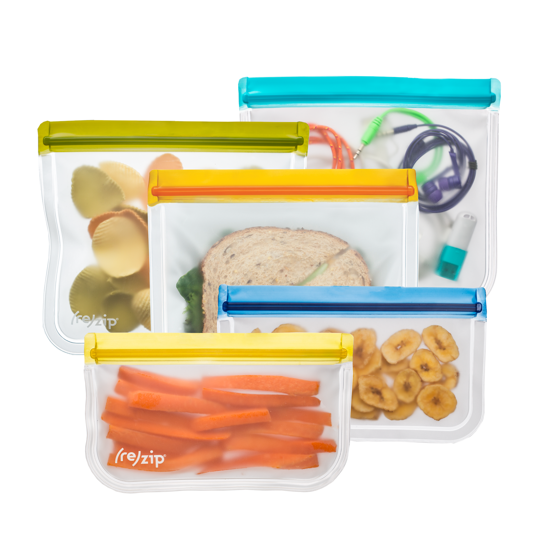 Reusable Lay Flat Lunch & Snack Bags Kit (5 Pack) - Eco-Friendly Food Storage for School, Work & Picnics