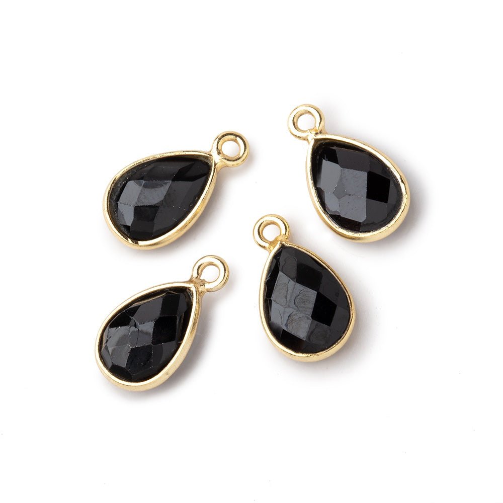 11x8mm Vermeil Bezel Black Onyx Faceted Pear Focal Pendants - Set of 4 Pieces for Jewelry Making, DIY Necklace & Gift Giving