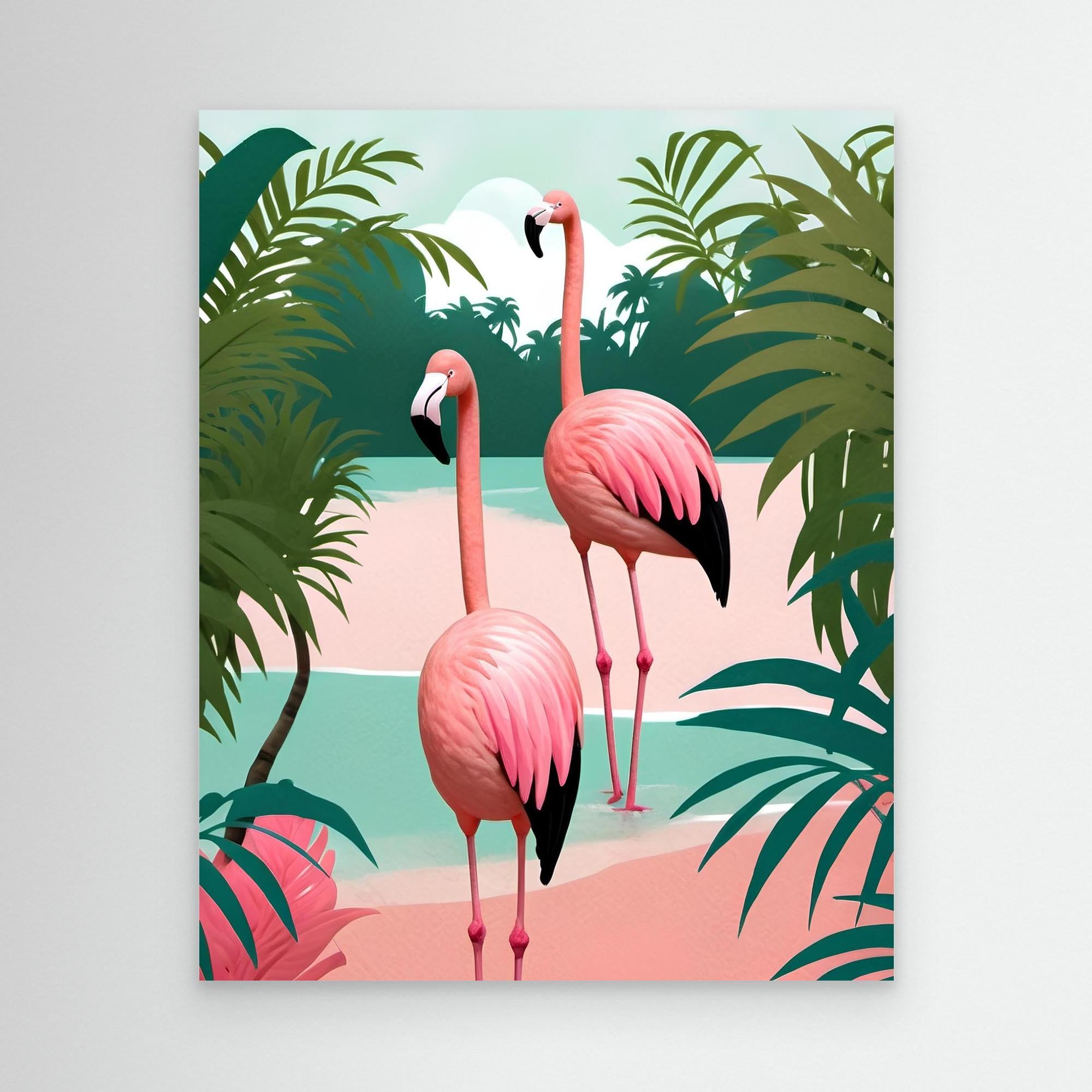 Tropical Flamingo Paradise Canvas Print - Vibrant Wall Art Decor by Kintsugi99 - Perfect for Living Room, Bedroom & Office Decorations