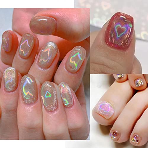 3D Laser Aurora Nail Stickers - Heart & Stars DIY Nail Art Decals, Self-Adhesive Manicure Decorations for Women - Perfect for Parties, Weddings, and Special Occasions