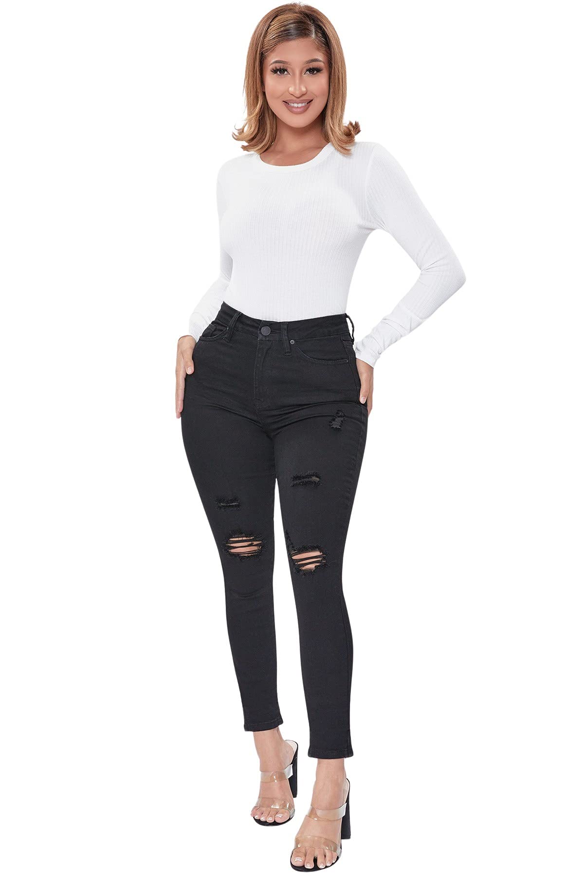 YMI Women's Junior Wannabettabutt Curvy Fit High-Rise Skinny Jeans - Trendy Stretch Denim Pants for Casual Wear & Night Out