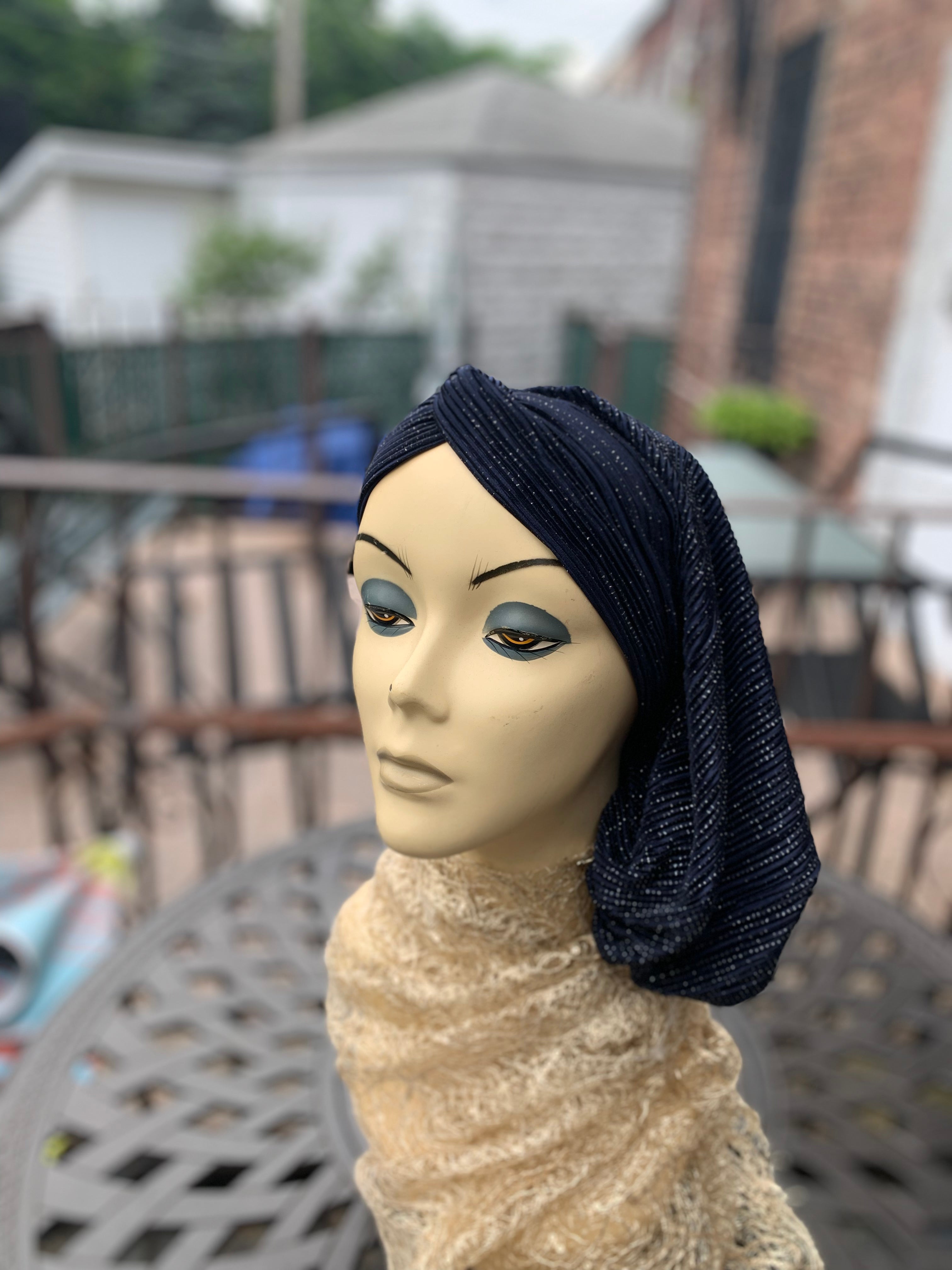 Sparkle Modern Hijab - Navy Blue Snood Turban Head Cover for Women | Made in USA | Perfect for Daily Wear, Work & Special Occasions | Uptown Girl Headwear Collection