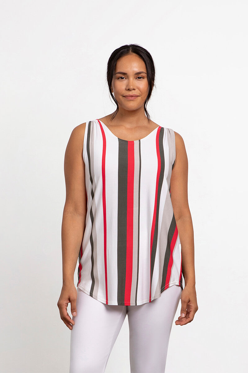 Bamboo Gather Tank Top - Soft & Breathable Women's White Multi Floral Print Blouse for Casual Wear & Summer Outfits
