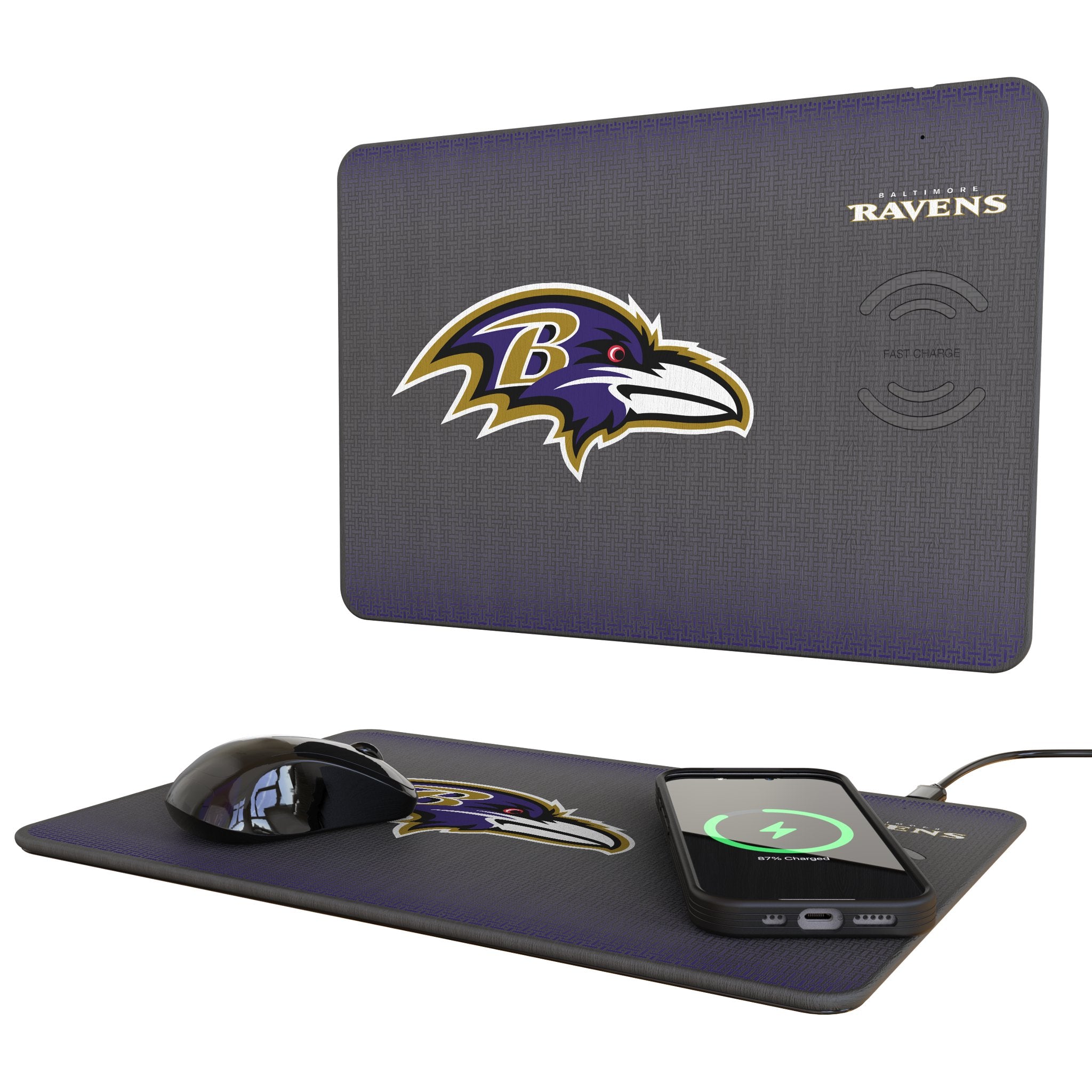 Baltimore Ravens Linen 15W Wireless Charger & Mouse Pad - Fast Charging Desk Mat for Office, Gaming & Home Use