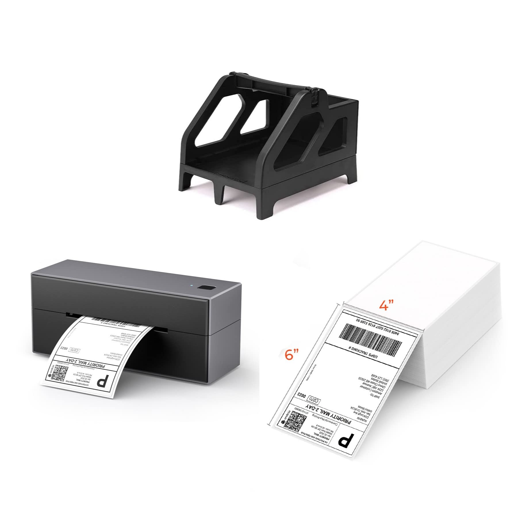 MUNBYN Bluetooth Thermal Label Printer for Shipping & Small Label Holder - Includes 500 Pack of 4x6 Fan-Fold Direct Thermal Labels - Perfect for E-commerce, Warehouse & Small Business Shipping Needs