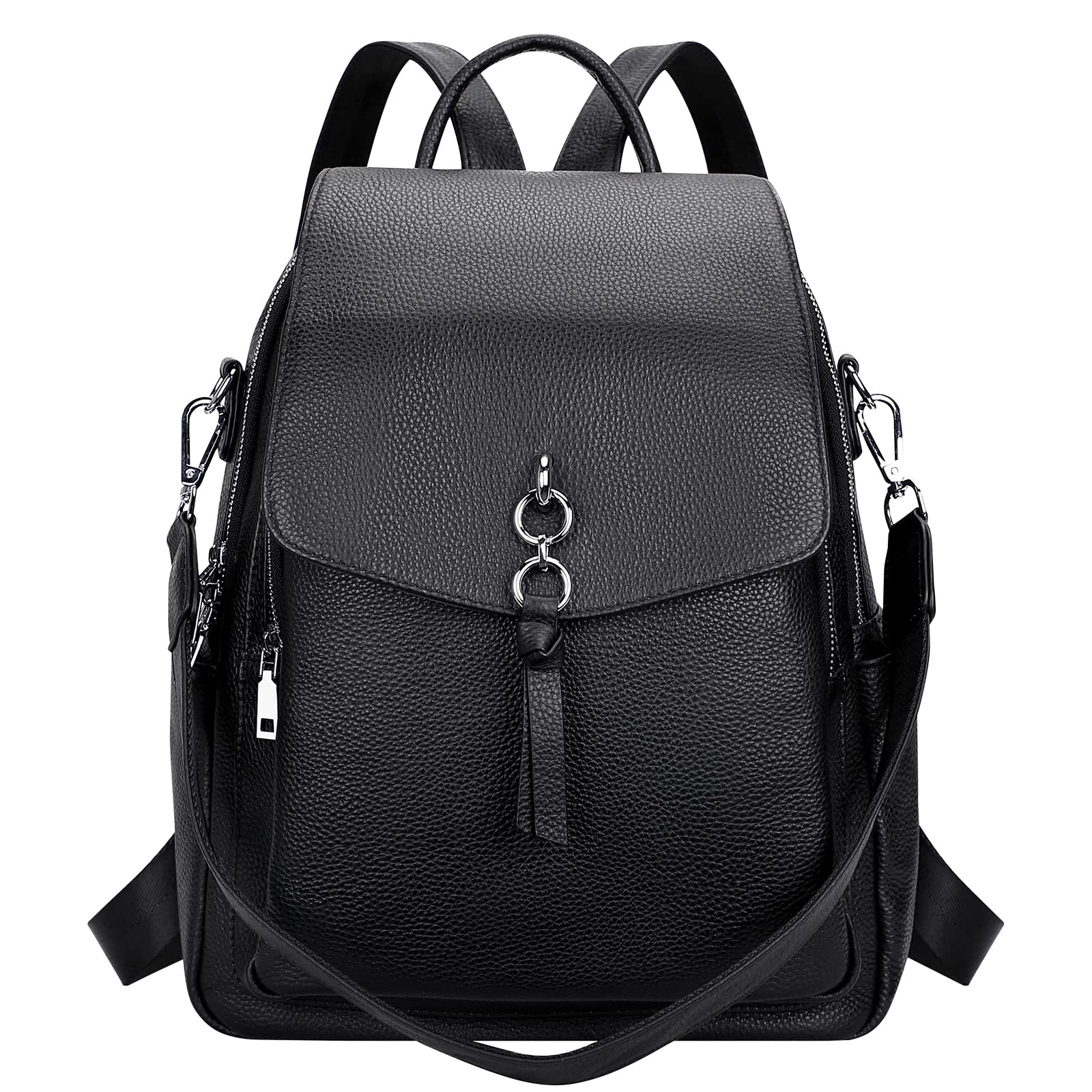 ALTOSY Women's Leather Backpack Purse - Convertible Shoulder Bag with Flap for Women | Classic Black (S96) | Perfect for Work, Travel & Everyday Use