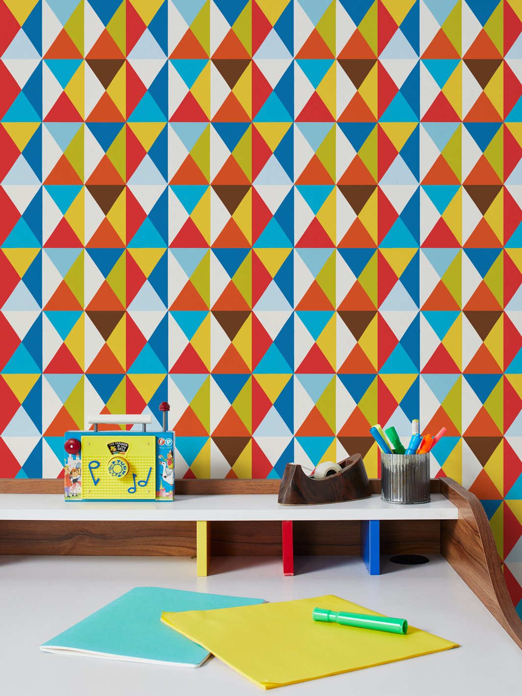 Fisher Price™ 'Geo' Wallpaper - Red Brown Geometric Design for Nursery, Kids Room & Playroom Decor