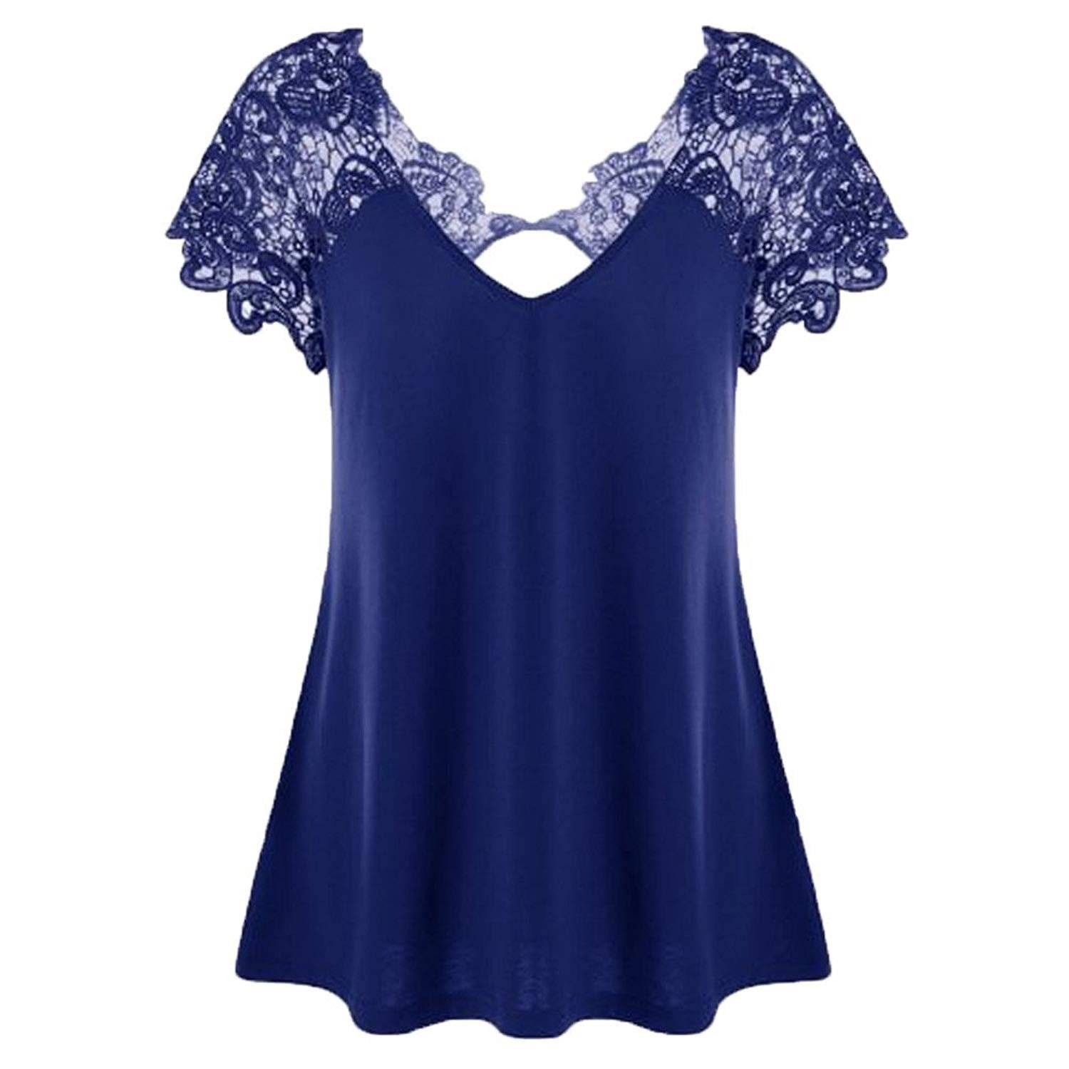 POTO Women's Plus Size Lace T-Shirt - Blue 4XL for Casual Wear