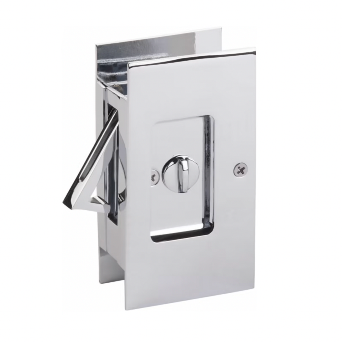 Polished Chrome Pocket Door Lock - 4 1/2 Inch Large Bathroom Privacy Lock Hardware for Sliding Doors - Perfect for Bathrooms, Bedrooms & Closets