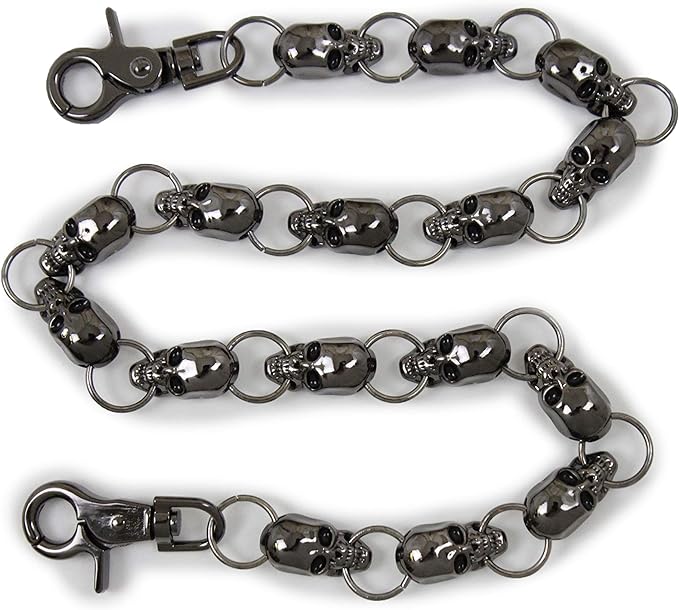 Men's Biker Chain Necklace with 15 Skull Charms in Gunmetal Finish - Perfect for Motorcycle Enthusiasts & Edgy Fashion