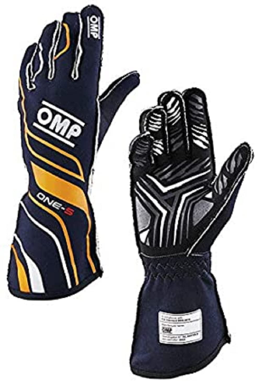 OMP One-S Gloves Navy Blue/Orange - Size M FIA 8556-2018 (IB0-0770-A01-249-M) - Motorcycle Racing, Cycling & Outdoor Sports Protective Gear