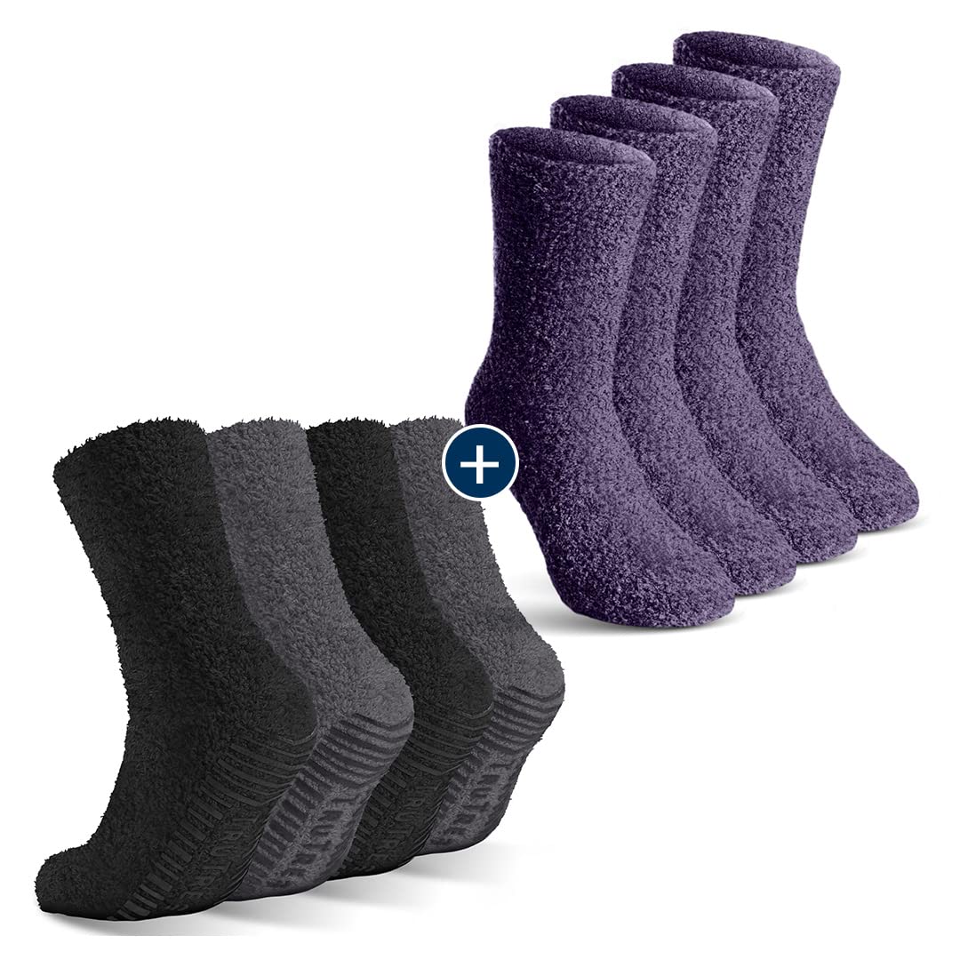 8 Pairs Non-Slip Fuzzy Socks with Grippers for Men & Women - Warm Cozy Winter Socks | Hospital Socks for Patients & Home Use | Perfect for Cold Floors, Recovery & Relaxation