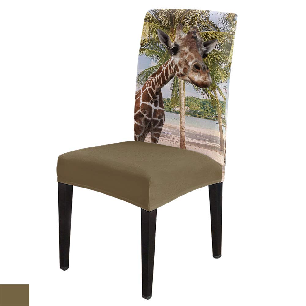 8-Piece Wild Animal Print Stretch Dining Chair Covers Set - Giraffe & Palm Tree Design for Restaurant, Kitchen, or Home Decor (Perfect for Beach-Themed Parties & Tropical Dining Rooms)