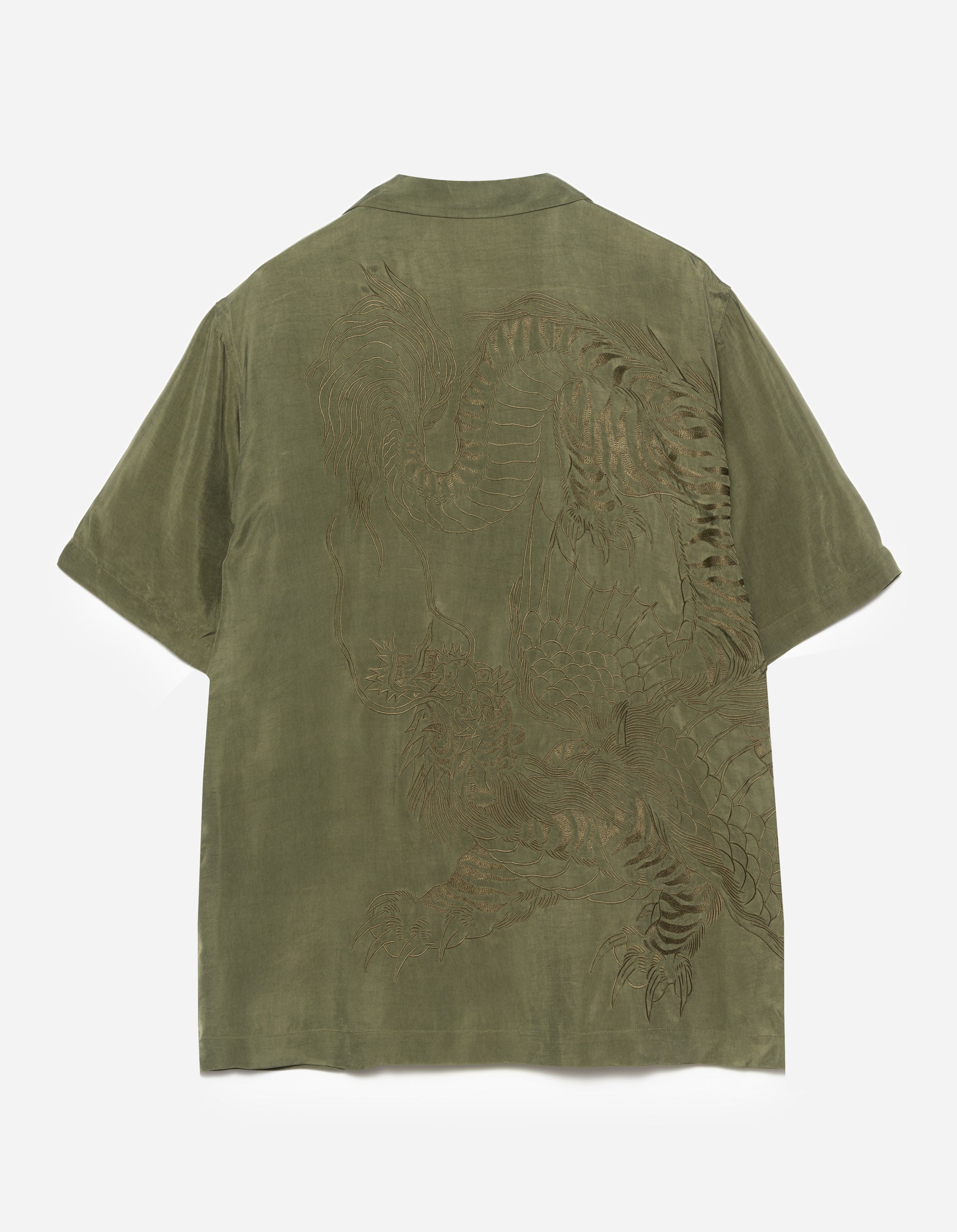 6098 Tiger Dragon Camp Collar Shirt - Olive OG 107F - Stylish Vintage-Inspired Casual Shirt for Men | Perfect for Streetwear, Summer Outfits & Retro Fashion