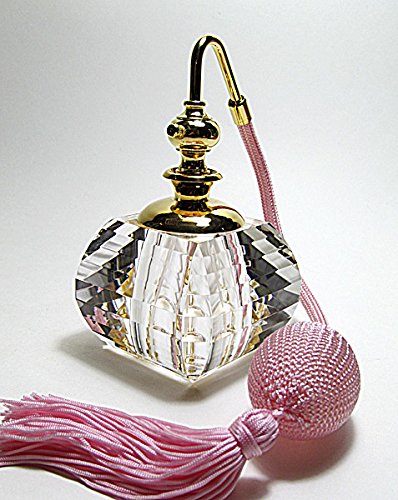 Alice-Aliya Refillable Perfume Cologne Bottle - Classic Lead Crystal Glass with Squeeze Bulb & Tassel Spray (Pink) - Elegant Fragrance Dispenser for Home, Office & Gift Giving