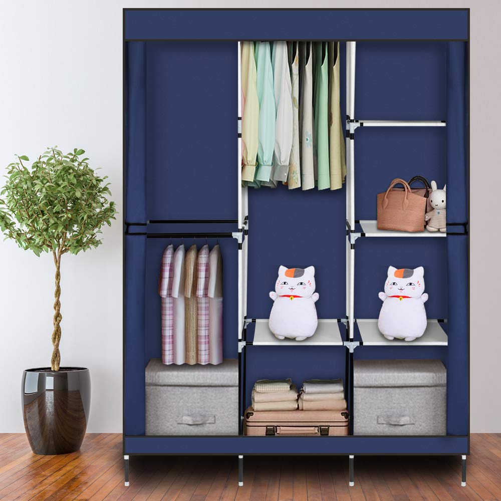 GOTOTOP 71 Inch Portable Closet Wardrobe Clothes Rack with Shelf - No Tool Assembly Storage Organizer for Home, Dorm, Garage - Blue | Perfect for Small Spaces, Seasonal Clothing Storage & Closet Organization