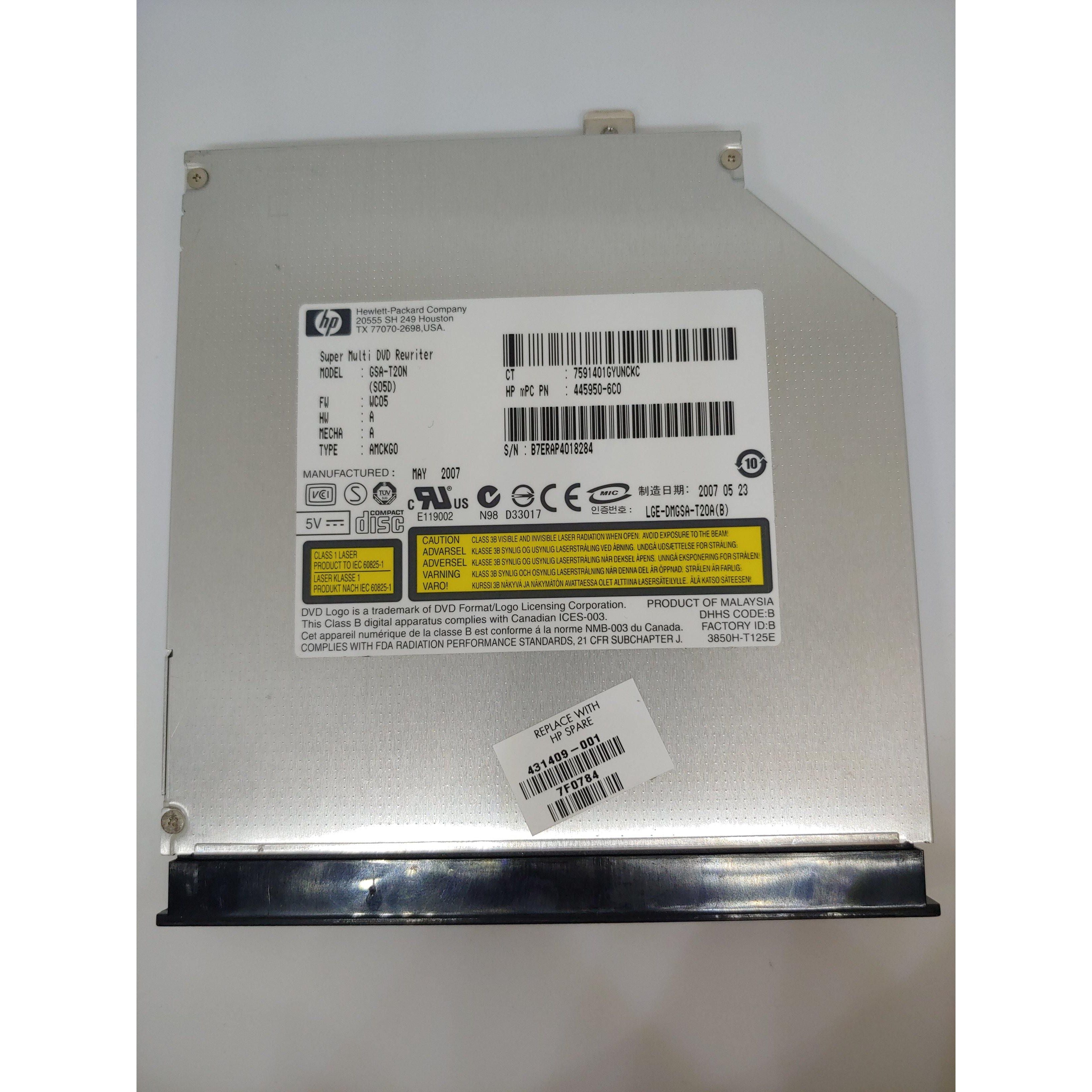 HP T20N CD/DVD RW DL Optical Drive - External USB 2.0 Laptop DVD Burner Writer - Compatible with Windows/Mac - Perfect for Data Backup, Media Playback & Disc Burning (Model: GSA-T20N WC05)