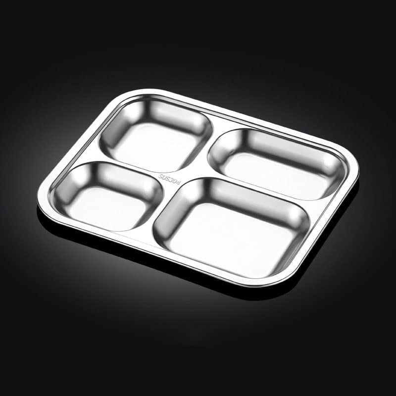 20-Piece Stainless Steel Rectangular Divided Plates Tray Set - Durable Lunch Trays for School Cafeteria, Office Canteen, Restaurant Buffet & Outdoor Camping (Color: Silver)