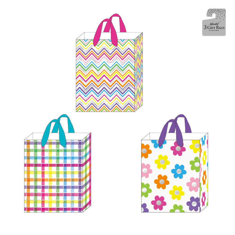 Large Spring Geometric Hot Stamp Gift Bags - 3 Stylish Designs for Party Favors, Wedding Decor & Gift Wrapping