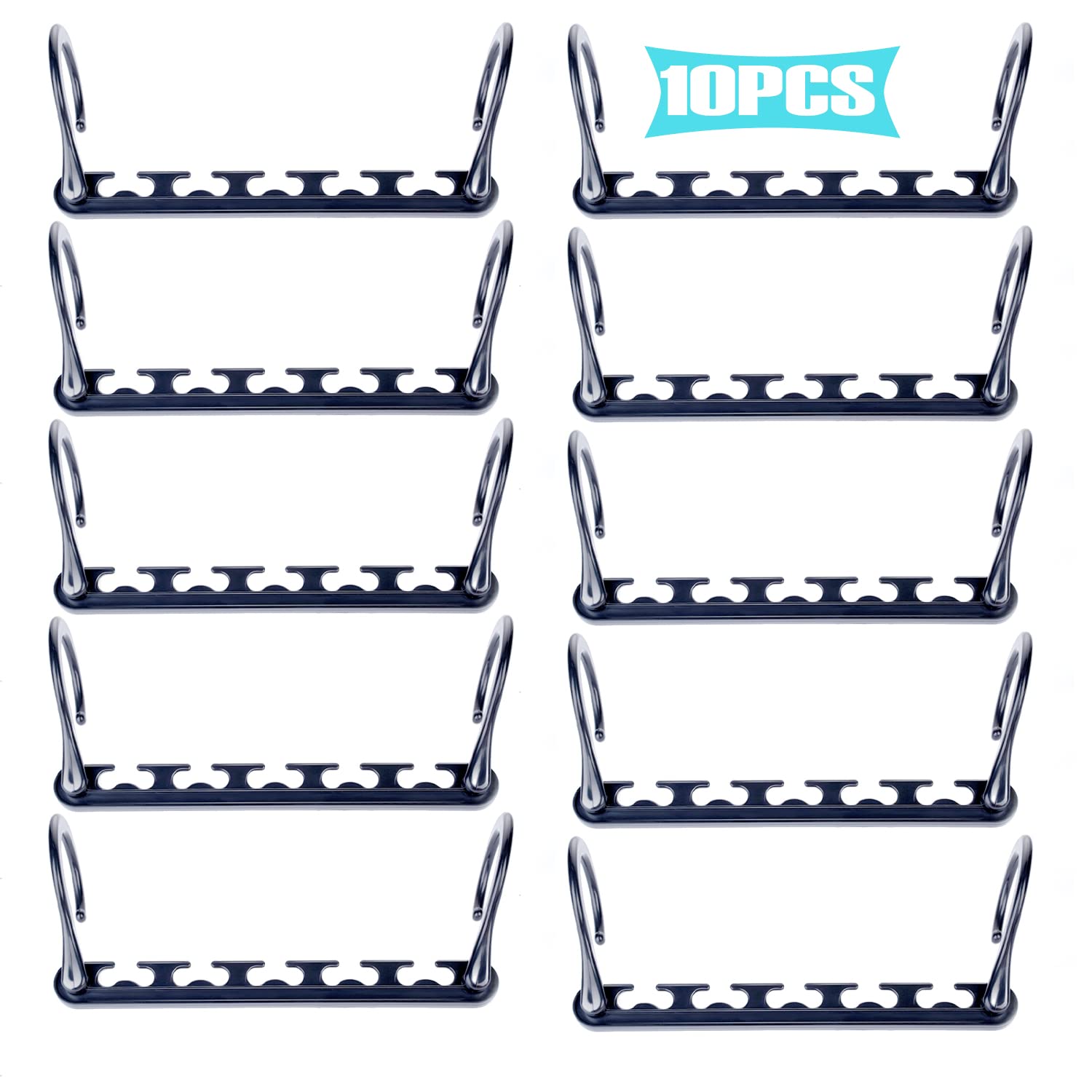 BHCORNER Grey Magic Hangers - 10 Pack Space Saving Closet Organizers with 5 Holes | Multi-Functional Collapsible Hangers for Wardrobe Storage & Closet Organization | Perfect for Small Spaces, Travel & Home Use
