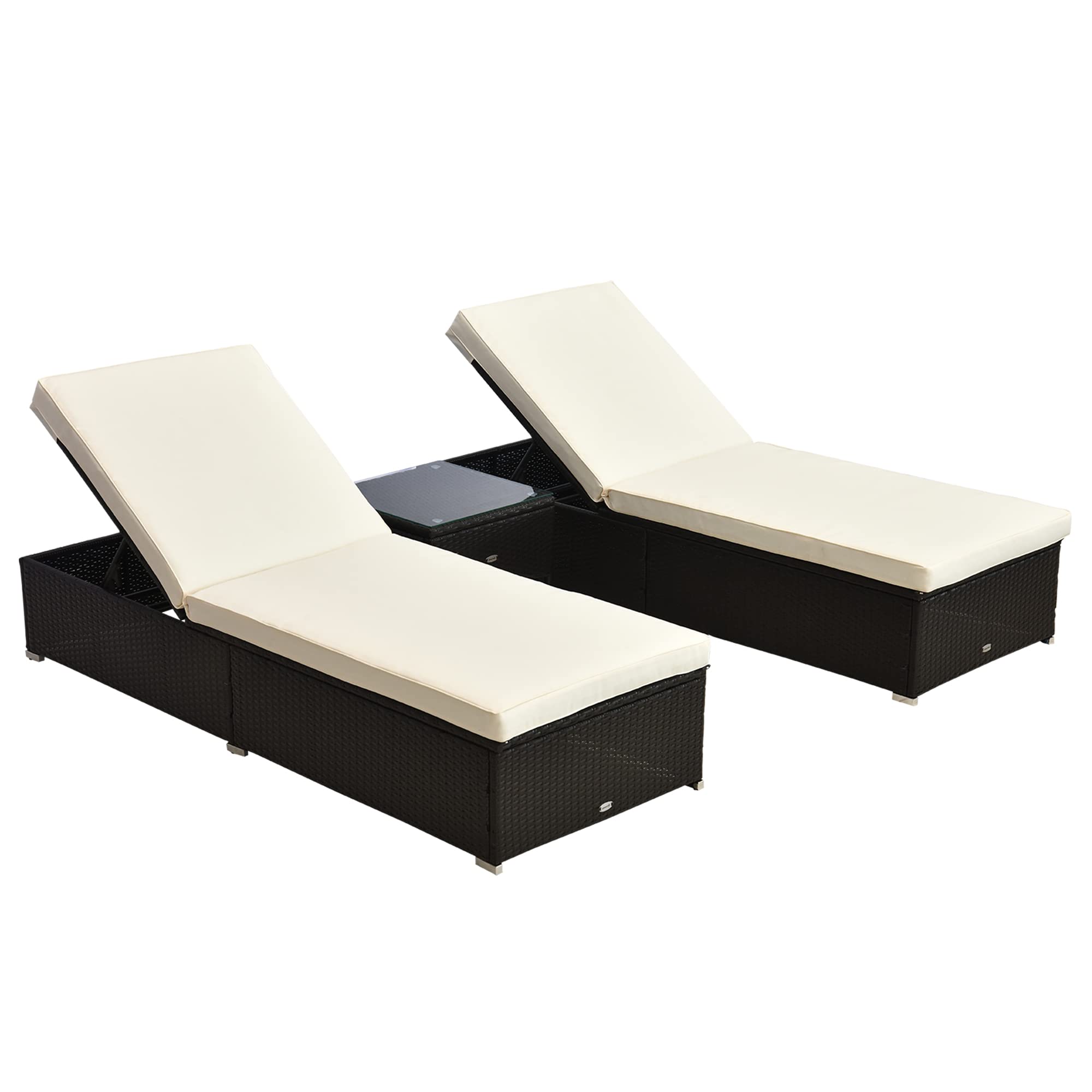 Outsunny 2-Piece Chaise Lounge Chair Set with 5-Position Adjustable Backrest, Outdoor Coffee Table & Waterproof Cushions - PE Rattan Wicker Poolside Furniture for Patio, Garden, Backyard (Cream White) | Perfect for Sunbathing, Relaxing by the Pool or Outdoor Lounging