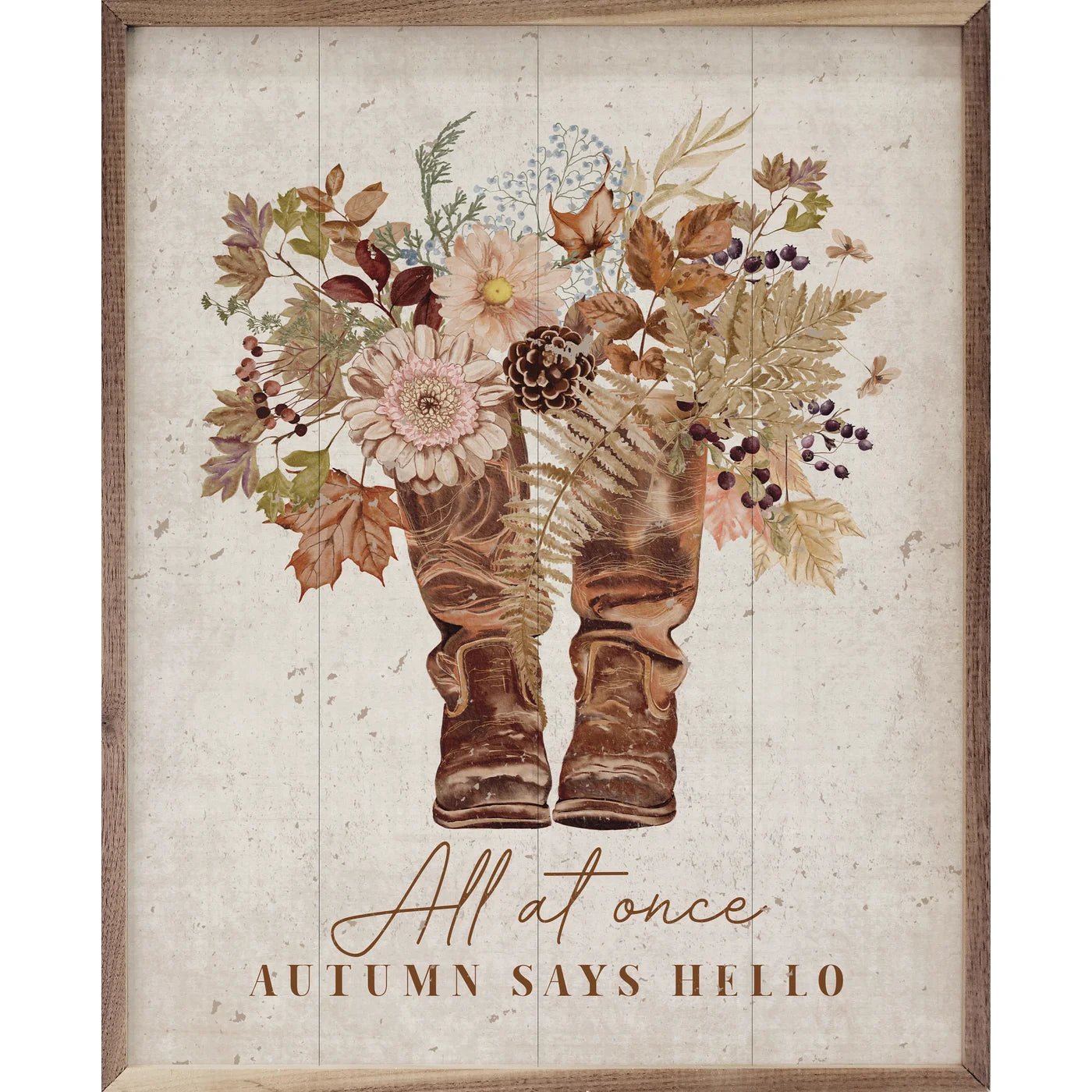 Autumn Says Hello Whitewashed Wood Framed Wall Art Print - Rustic Home Decor for Living Room, Bedroom & Office