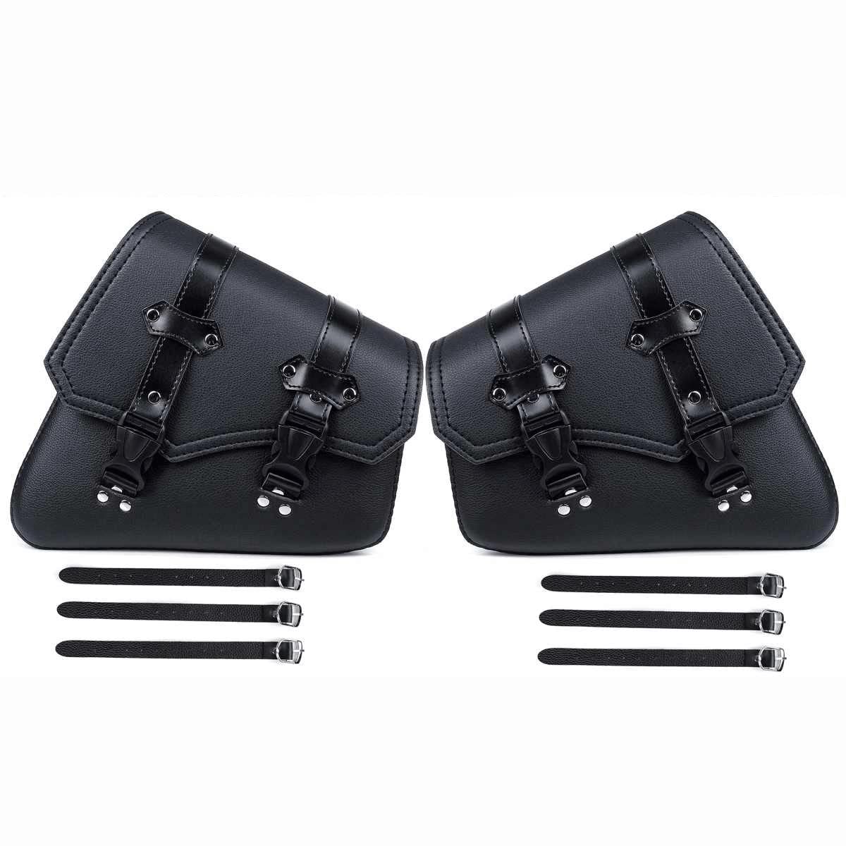 RJGE Universal Motorcycle Saddle Bags - Waterproof PU Leather Side Tool Storage Bags for Harley, Cruiser & Touring Bikes (Pair, Black) | Perfect for Road Trips & Daily Commuting